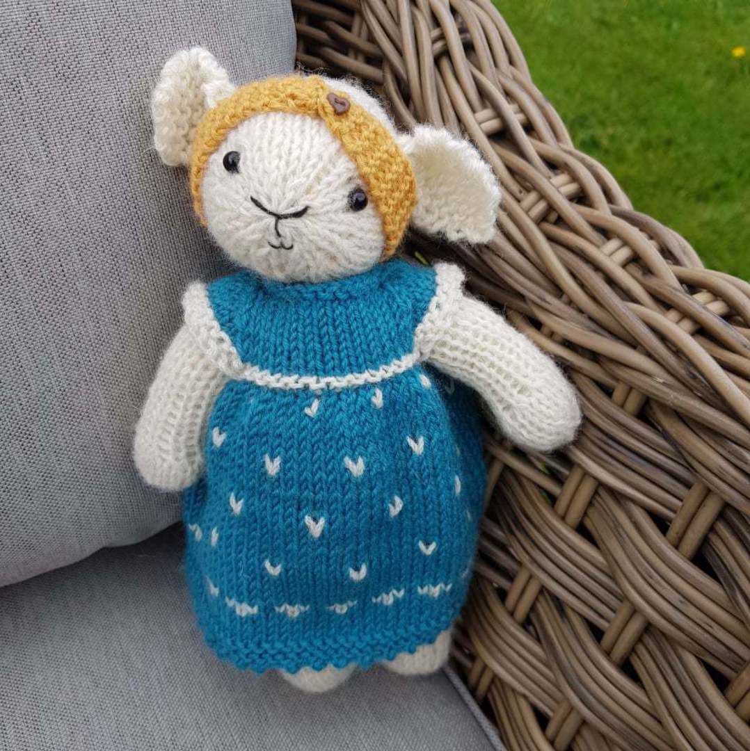 Wool Lamb Teddy - turquoise dress with head band image 0